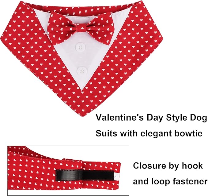 ADOGGYGO Valentine Dog Tuxedo Bandana, Red Heart Pet Tux with Bowtie Adjustable Valentine Costume for Large and Extra Large Dogs Pets (XL)