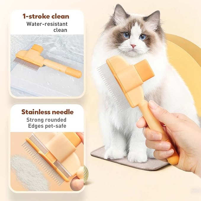 Zen Brush for Cats, Zenbrush Cat Comb, Self Cleaning Pet Comb Grooming Brush, Catdogcomb Pet Grooming for Massaging and Cleaning Shedding Hair (Yellow)