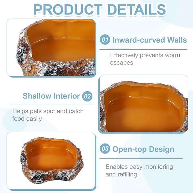 Reptile Food Bowl, Reptile Feeding Dish Corner Bowl Water Resin Rock Worm Feeder Dish l (8.7 in, Orange), Intended for Lizards/o/Scaled Pet/Leopard o/Spiders