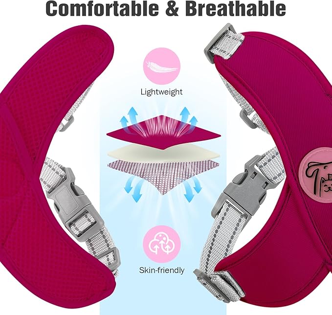 Pawaboo Small Dog Harness and Leash Set, Puppy Harness X-Frame No Pull No Choke, Dog Vest Harness Adjustable for Small Medium Sized Dogs, Soft Breathable Pet Harness for Walking Outing, S, Magenta