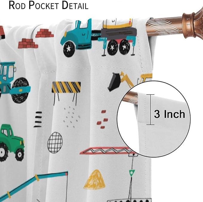 Construction Window Curtains, Kids Cartoon Construction Machines Building Hand
