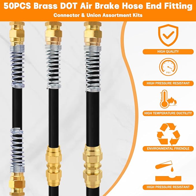 50PCS Brass DOT Air Brake Hose End Fitting Kit, Dazakoot J1402 Air Brake
