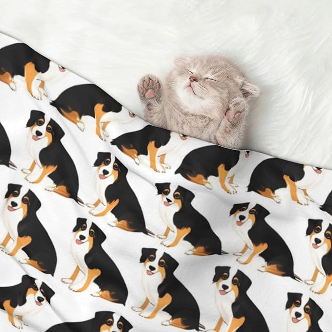 Double Sided Plush Pet Blanket for Small Large Animals, Australian Shepherds Dogs, Reversible Throw with Dimpled Dot Side and Flat Side for Kennels Living Rooms