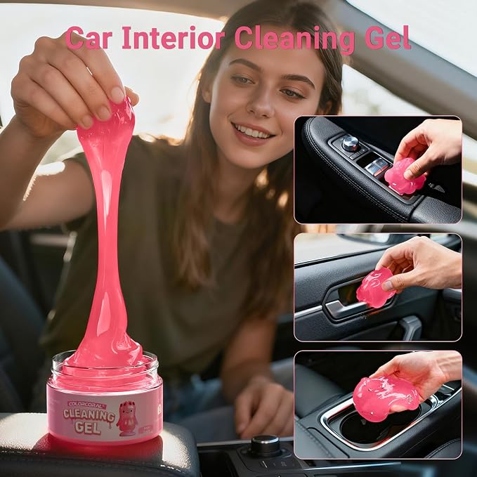 2 Pack Car Cleaning Gel Reusable Auto Slime Cleaner, Rose Scent Dust Cleaning