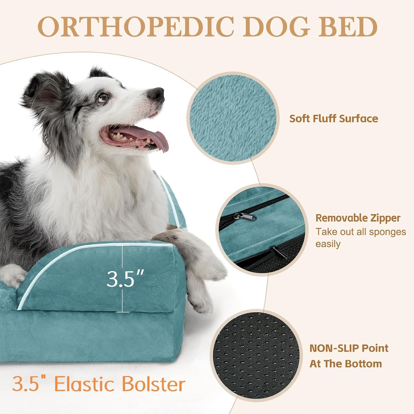 Comfort Expression Small Dog Beds Waterproof Cat Beds Orthopedic Foam Sofa Beds for Small Dogs Comfy Pet Bed with Washable Removable Cover & Non-Slip Bottom(XX-Small,Washed Blue)