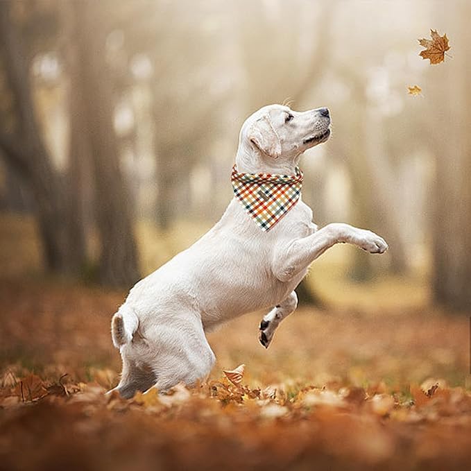 Dog Bandana, Fall Bandanas 1PC Plaid Print Dog Bandanas Autumn Bandanas Bibs Scarf Square Soft Dog Kerchief Pet Bandanas for Small Medium Large Dogs