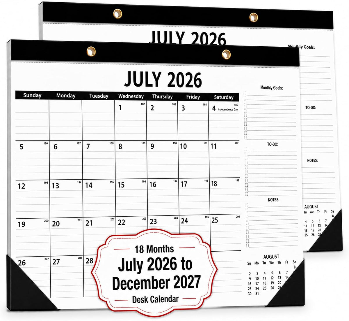 2-Pack Desk Calendar 2026-2027 - Two 18-Month Large Monthly Calendars (July 2026 - Dec 2027), 17" x 12" Desktop & Wall Calendars with Thick 120g Paper for Home and Office Sync