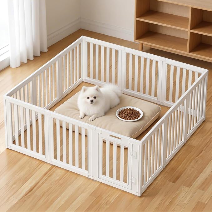 Clear Dog Play Pen,Pet Playpen with Door,Easy to Clean and Install Puppy pens for Both Indoor and Outdoor use (White, 30.3 inch Height, 12 Panels)