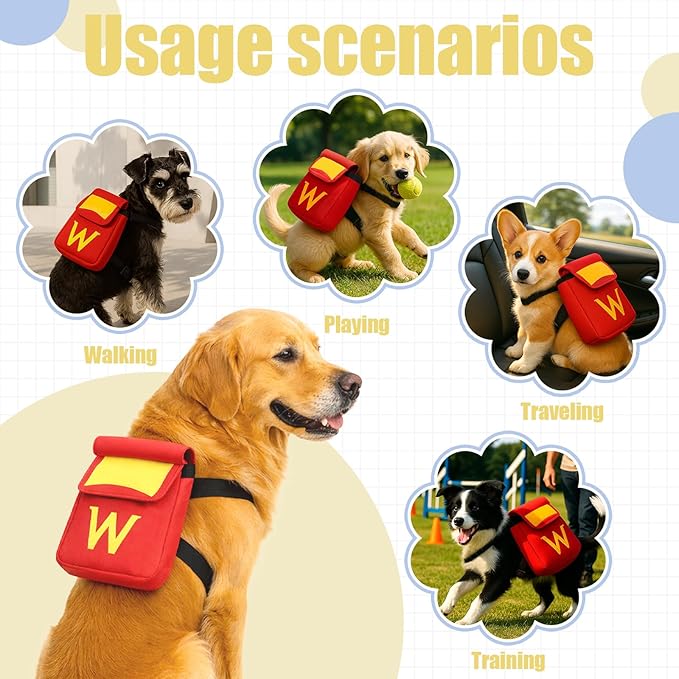 Dog Backpack for Dog, Red Self Carrier Pet Pack with Pockets, Adjustable Hands-Free Travel Hiking Walking Vest, Cute W Superhero Design, Large Capacity