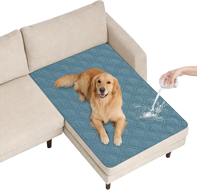 100% Waterproof Dog Couch Protector, Triple-Layer Waterproof Dog Bed Cover Pet Blanket Reversible 2-Tone Sofa Shield, Non-Slip Furniture Guard for Pets(42×50 Inch, Gray Blue+Apricot)