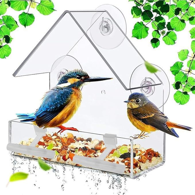 2PCS Bird Perch Stands, Acrylic Parrot Feeder Playstand Window Bird Feeder Accessories for Blue Jay Cardinal Goldfinch Chickadees