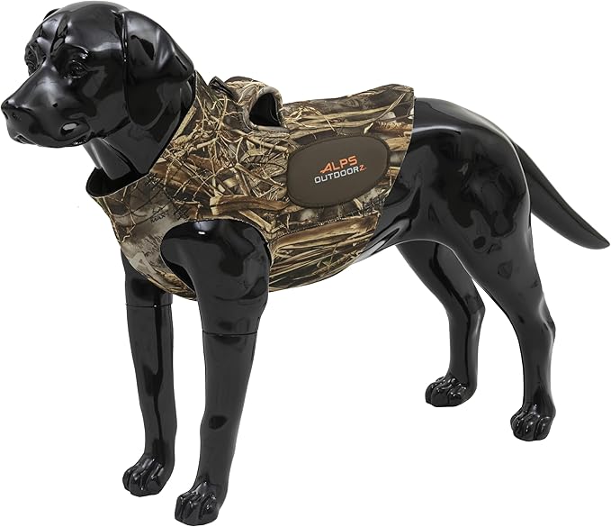 ALPS OutdoorZ Topflight Dog Vest, Dog Hunting Vest with 5mm Neoprene for Warmth, Contoured Neck Design, Buoyancy Flotation Pads, Easy Lift Handles, and Leash Clip, XX-Large - Realtree MAX-7