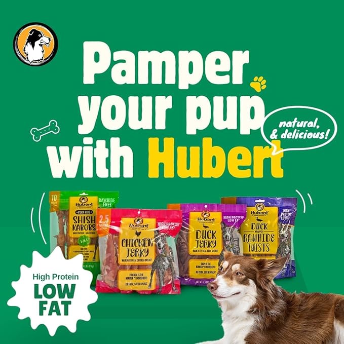 Hubert Pet Triple Flavored Rawhide Kabobs, Chicken, Duck & Pork Hide Dog Chews, All Natural Treats for All Dog Sizes, 1 lb Resealable Bag