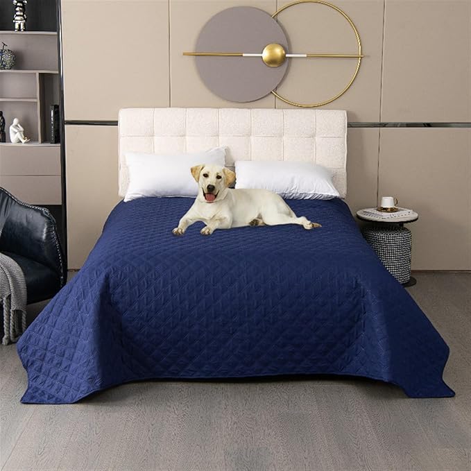 GIBZ Waterproof Dog Bed Cover Anti Slip Pet Furniture Protector Blanket Washable Thick Quilted Mat, Navy Blue, 132x208cm
