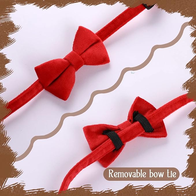 Sliverdew 2 Pcs Velvet Cat Collar with Bell and Bowtie, Adjustable Breakaway Cat Collars Kitten Small Puppy Safety Bow Tie Solid Wedding Basic Color Cat Bow Tie Collar