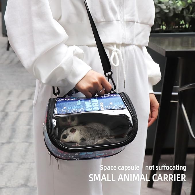 Transparent Small pet Carrier, Adjustable Shoulder Strap, Detachable Bamboo and Rattan Lining Suitable for Ventilated Bird Backpacks for Sugar Gliders, Hamsters, Rats, and Parrots (Blue)