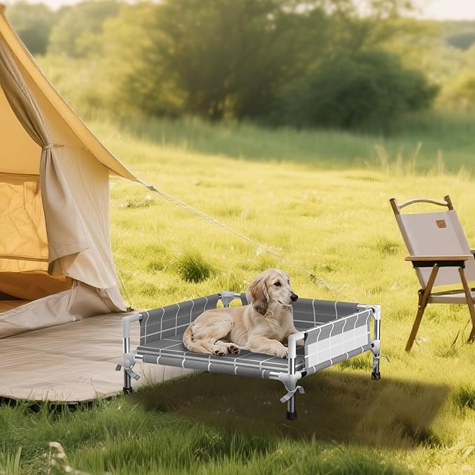 Elevated Dog Bed with Three-Sided Fence and Removable Cushion - Anti-Slip Feet, Stable Design, Easy Assembly, Indoor Relaxation & Outdoor Activities for Small Dogs, All-Season Comfort