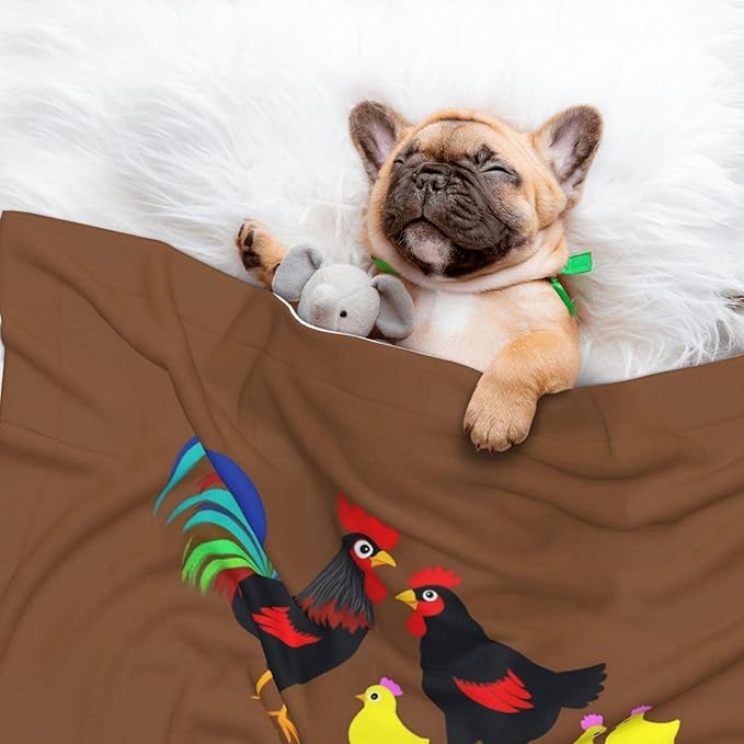Chicken Farm Animal Print Soft Plush Pet Blanket, Washable Dog Blanket, Cat Fleece Throw, Puppy Bed Crate Mat & Sofa Couch Protector - Medium
