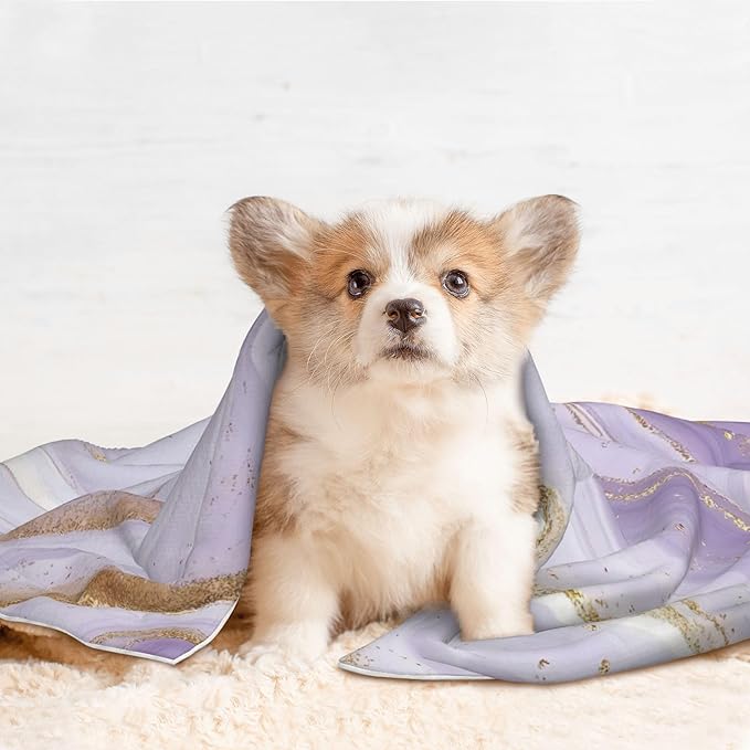 Waterproof Dog Blanket Soft Pet Blanket for Puppy Cat, Fleece Cat Throw Blankets for Furniture Bed Couch Sofa Reversible - Lavender Glitter Foil Stripes