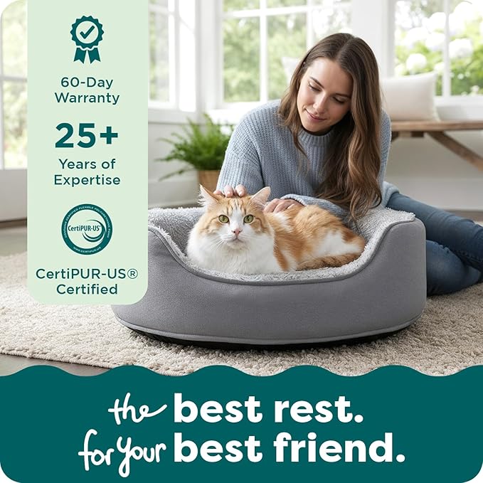 FurHaven Dog Bed for Small Dogs, Oval Lounger with Soft Pillow Cushion Insert for Cozy Comfort, Removable Washable Cover, Small, Faux Fur & Suede, Gray