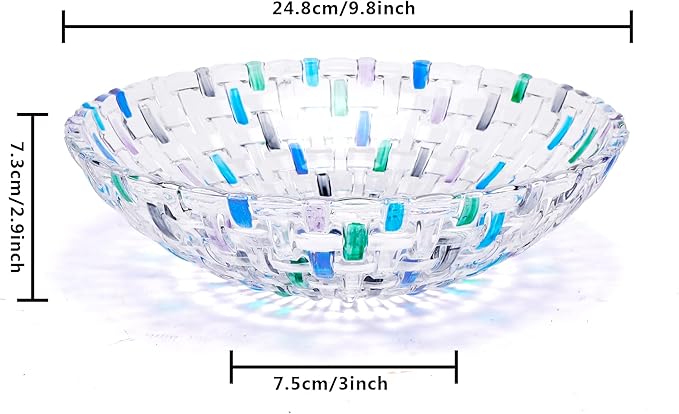MAGCOLOR Hand Painted Blue Woven Glass Crystal Salad & Fruit Bowl Decoration,Centerpiece For Home,Office,Wedding Decor, Fruit, Snack, Dessert, Server (Blue)