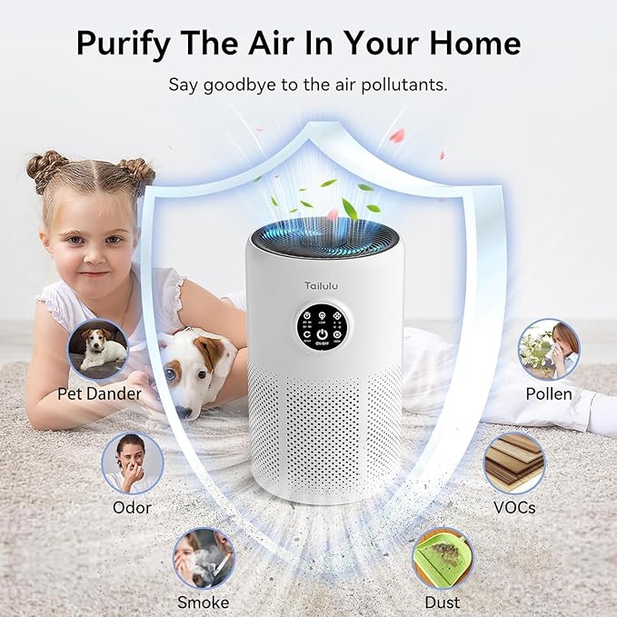 Air Purifiers for Home Pets Large Room Up to 1360 Ft², Tailulu D10 HEPA Air Purifiers for Bedroom with 15dB Sleep Mode, Air Filter for Pet Dander Smoke Odor Dust Pollen with Timer Fragrance Sponge