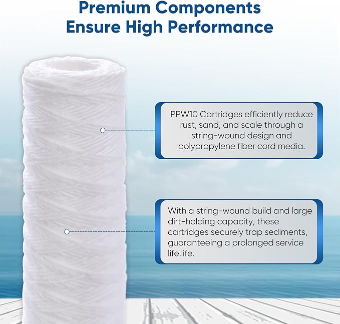 PUREPLUS 10 Micron 10"x2.5" Whole House String Wound Sediment Filter