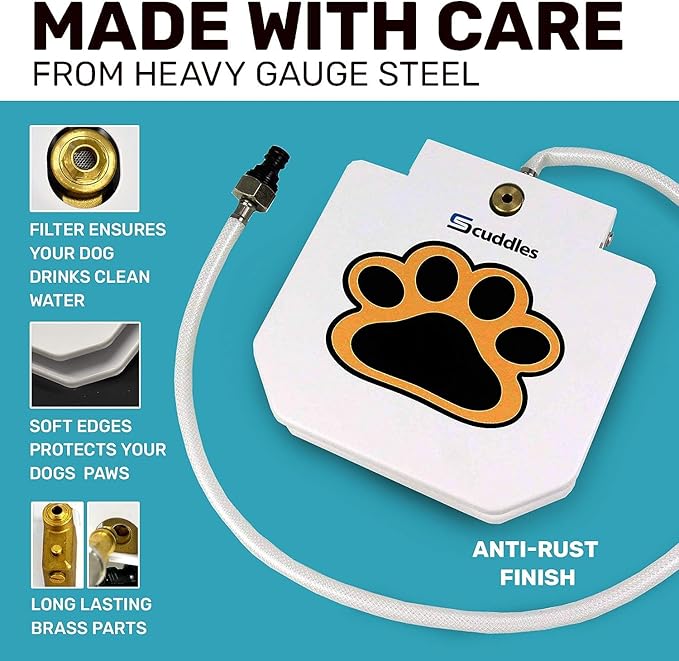 Scuddles Outdoor Dog Water Fountain – Step-On Dog Sprinkler Toy with Stainless Steel Hose, Brass Valve & Non-Slip Base – Automatic Pet Water Dispenser for Dogs, Easy to Use & Clean