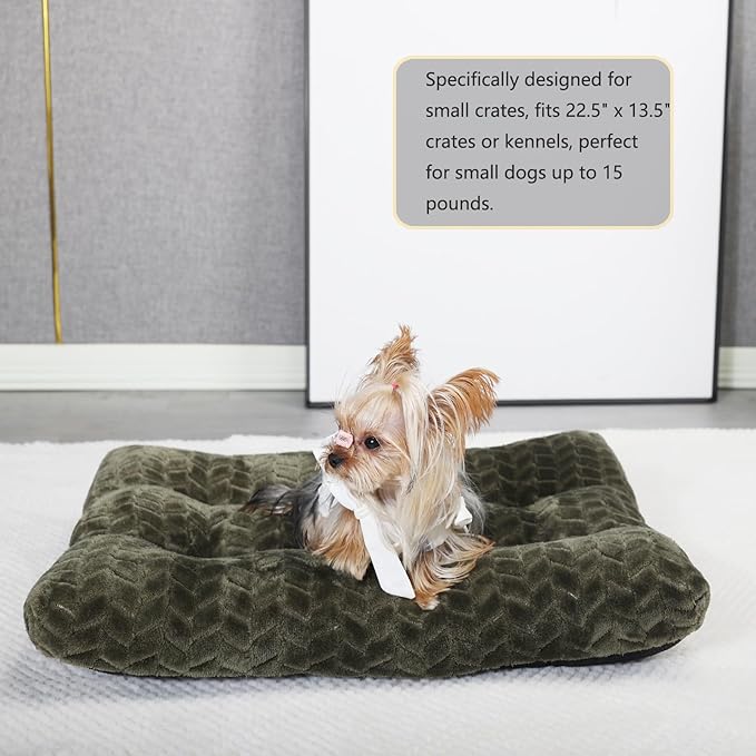 Dog Bed for Small Dogs Washable Dog Crate Bed for Dog Cages 22 inch Small Dog Bed Anti-Slip Waterproof Warming Cozy Soft Pet Puppy, Dog Pillows for Small Dogs Olive Green