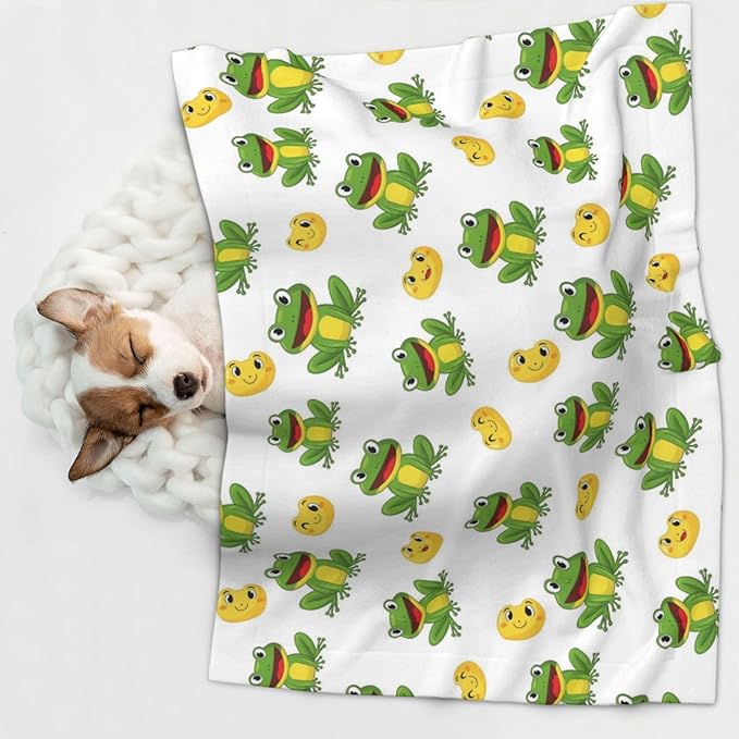 Reversible Pet Blanket for Easy Cleaning Maintenance, Frog Cartoon Cute Frogs, Double Sided Plush Dot Design Means Double Use Between Washes for Convenience