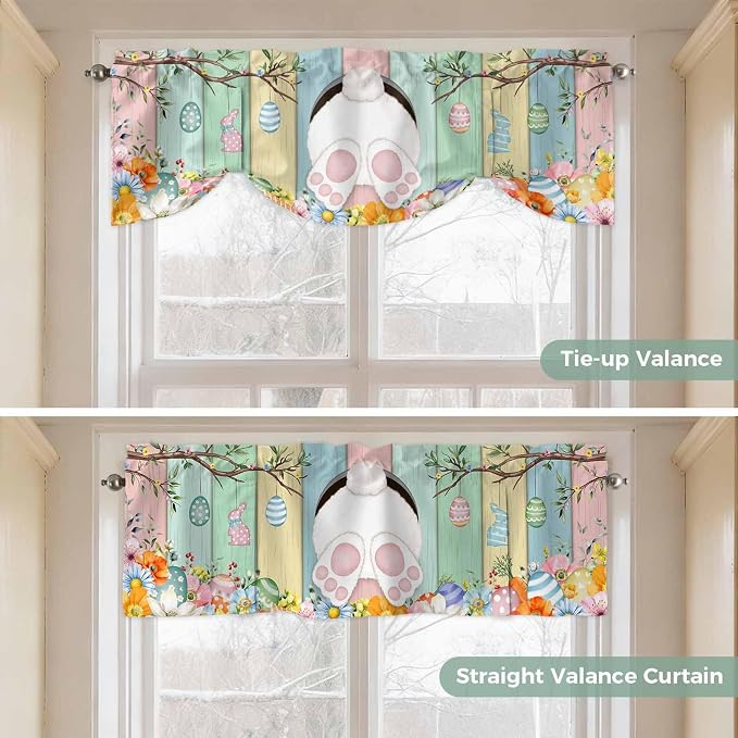 Easter Tie Up Valance Curtains for Windows, Kitchen Curtains Window Shades