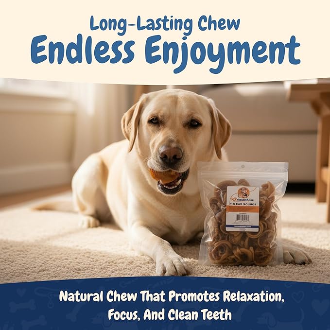 K9warehouse Premium Natural Pig Ears Rounds Packed in USA - 50 Count Pig Ears for Dogs Large - Tasty Pigs Ear Dog Treats - Bulk Pig Ears for Large/Small Dogs - Ideal Dog Pigs Ears Made for Training