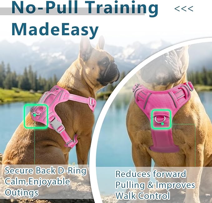BARKBAY Dog Harness No Pull with ID Tag Pocket - Heavy Duty, Reflective, Easy Control for Large Dogs(Pink,M)