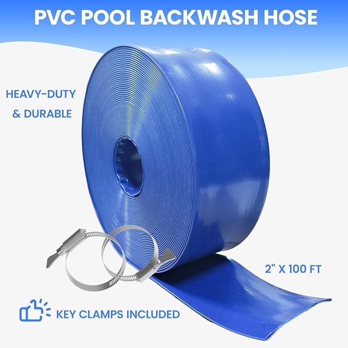 Poolvio Backwash Hose 2" x 100 ft, Tear-Resistant & Leak-Free