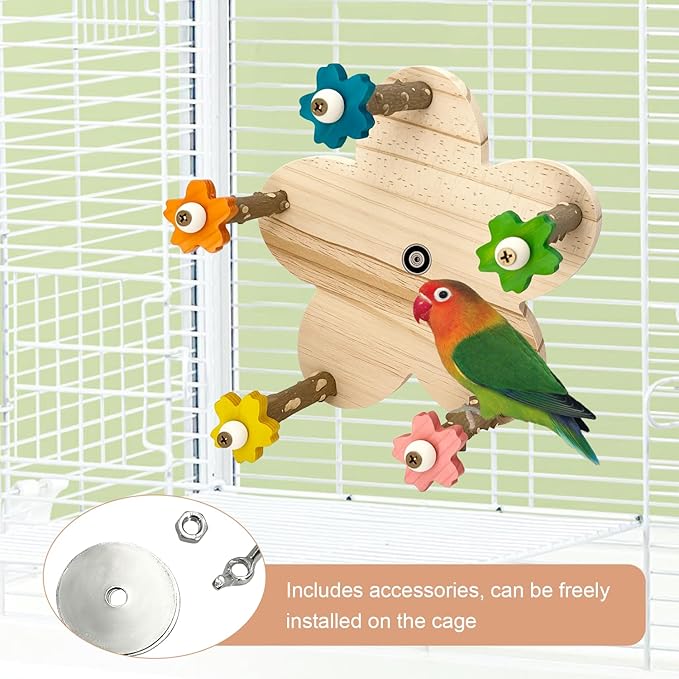 Parakeet Toys, Natural Wood Perch with 5 Branches, Unique Durable Bird Cage Accessories for Parakeets, Cockatiels, Budgerigars, Conures, Lovebirds