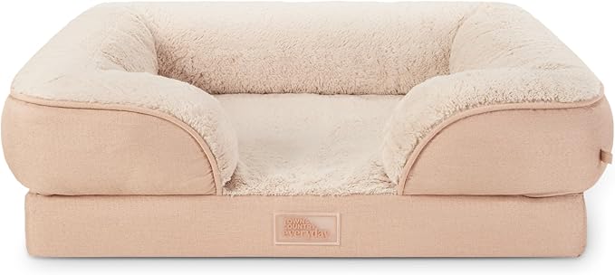 TOWN & COUNTRY EVERYDAY CuddleTown Comfy Solid Bolster Sofa Pet Bed, Supportive & Calming Egg Crate Foam, Non-Slip Bottom, Machine Washable Cover, Warm Taupe, Large 35"x25"x8"