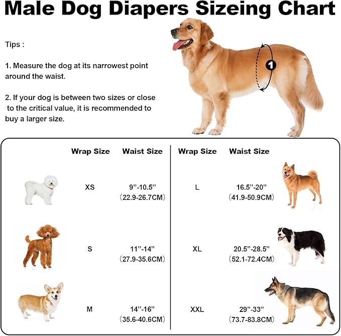 Washable Dog Diapers Male Large, Premium Belly Bands for Dogs Reusable, Pack of 3, High Absorbing Large Puppy Diapers Male in Incontinence or Excitable Urination and Training(L)