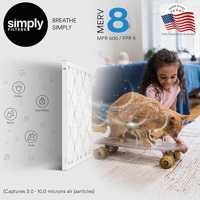Simply 24x30x1 Air Filter, Merv 8, 12 Pack,