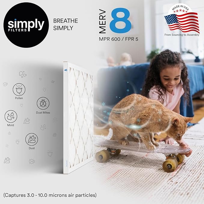 Simply 16x16x1 Air Filter, MERV 8, 12 Pack,
