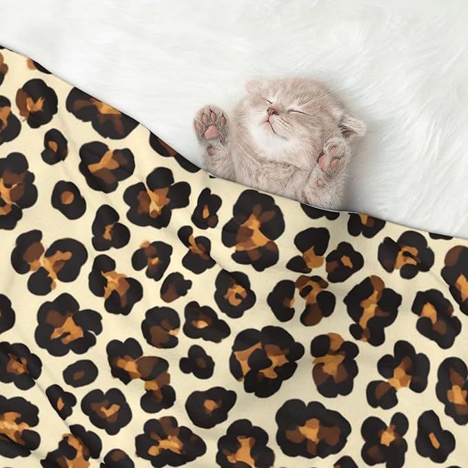 Reversible Plush Throw for Dogs and Cats, Leopard Prints Printed, Double Sided Blanket with Nubby Dot Side and Sleek Side Ideal for Cuddling Nesting Security