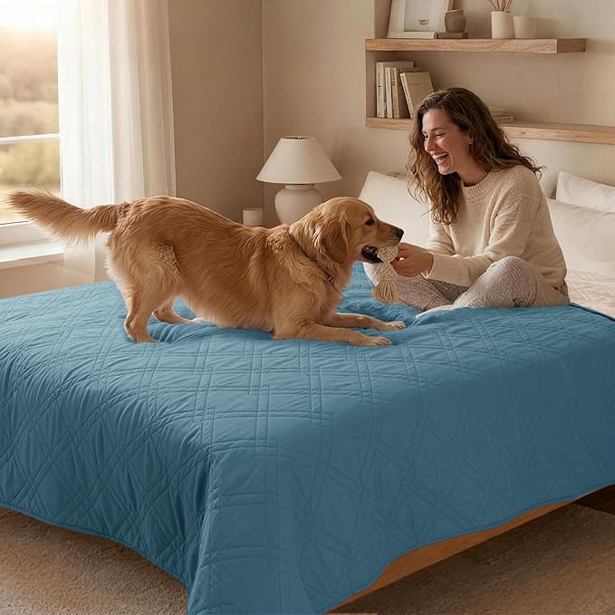 100% Waterproof Dog Couch Protector, Triple-Layer Waterproof Dog Bed Cover Pet Blanket Reversible 2-Tone Sofa Shield, Non-Slip Furniture Guard for Pets(82×92 Inch, Gray Blue+Apricot)