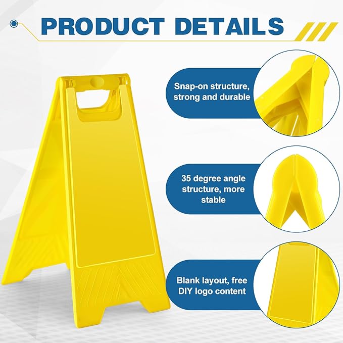 4 Pack 24 Inch Blank Floor Sign Yellow A-frame Foldable Caution Sign Write-On Double Sided Safety Warning for Pool Restaurant Restroom Office