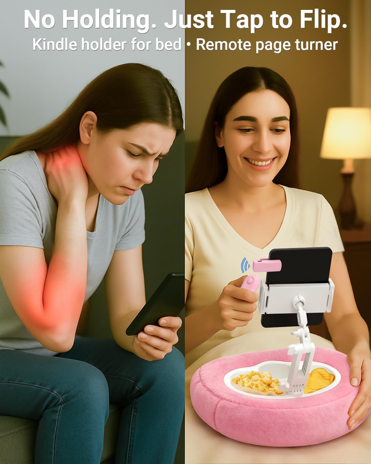 Pillow Stand & Remote Page Turner for Bed, Compatible with Kindle