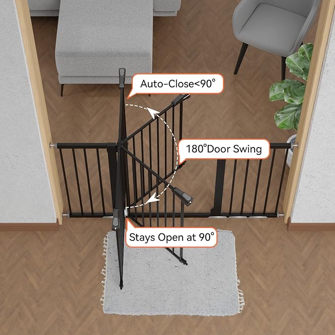BABELIO Extra Wide Baby/Dog Gate PressGuard P7, 29-55" Auto Clos for The House and Doorway, Safety Pressure Mounted Pet Door, NO Need Tools and Drilling, Black