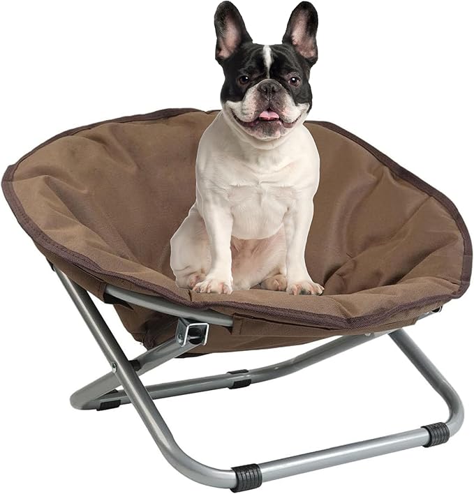 Portable Dog Bed 48 * 38cm Fold Moon Bed Chair, Foldable Taco Pet Bed Elevated Dog Bed, Waterproof Camping Chairs for Small Dogs and Pets - Brown
