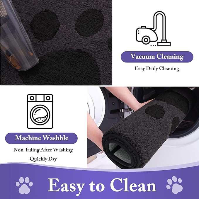 Buganda Dog Door Mat for Muddy Paws, Absorbent Dirt Trapper Non Slip Indoor Doormats, Washable Low-Profile Mat for Mud Dogs, Entryway Carpet for Inside Floor (30x20 Inches, Black)