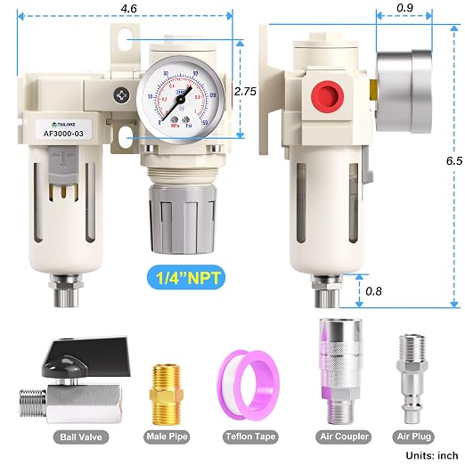TAILONZ PNEUMATIC 3/8 Inch NPT 2 in 1 Air Filter Pressure Regulator Combo