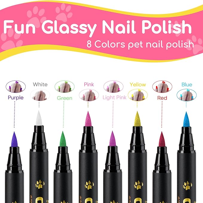 Dog Nail Polish， Dog Nail Polish Pens Quick Dry-8 Colors, Pet Nail Polish Set for Dogs， DIY Dogs Puppy Nails, Dog Safe Nail Polish Non Toxic, Odorless, Easy to Apply