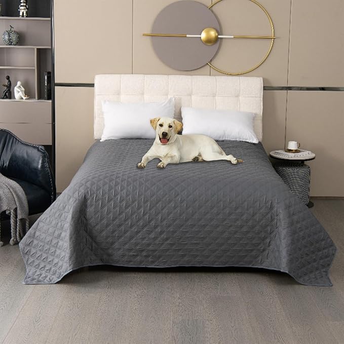 GIBZ Waterproof Dog Bed Cover Anti Slip Pet Furniture Protector Blanket Washable Thick Quilted Mat, Grey, 101.6x127cm