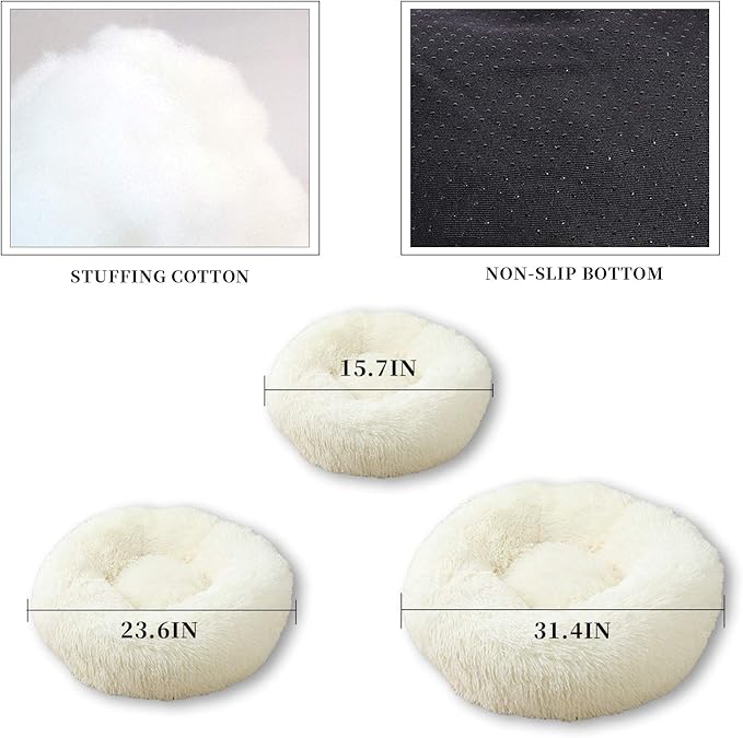 Warming Round Dog Bed for Small, Medium and Large Dogs & Cats, Short & Long Plush Pet Bed, Luxurious Faux Fur Donut Cuddler, Bolster Pet Bed & Sofa, Machine Washable 80CM 32Inch
